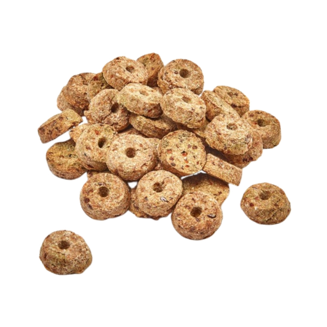 Kaytee Timothy Apple Biscuits, 10 oz, front, with enticing apple flavor for small animals.