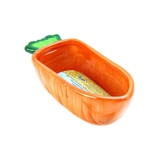 Kaytee Vege-T-Bowl Carrot Large Food Dish side view with carrot design.