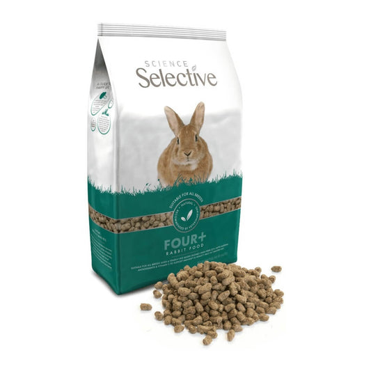 Supreme Pet Foods Selective 4+ Mature Rabbit Food 4 lb Front View - Nutritious food for older rabbits with selective taste preferences.
