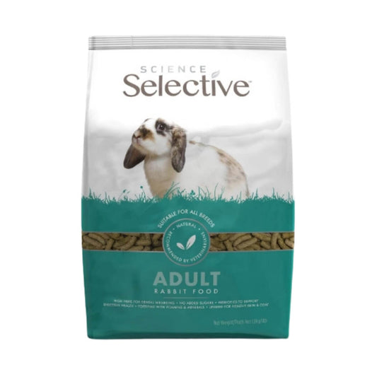 Front view of Science Selective Adult Rabbit Food in 4 lb size with high-fiber formula for digestive health.