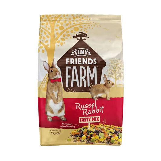 Highly nutritious rabbit food blend from Supreme Pet Foods featuring Russel Rabbit.