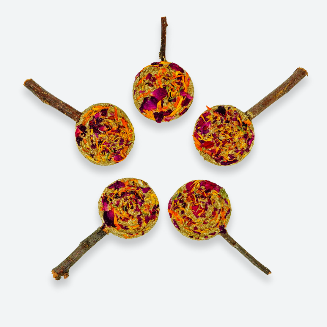 Forage pops lollipop-style hay treats for small animals like rabbits and guinea pigs