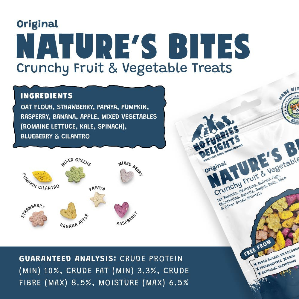 Nature’s Bites ingredients list with fruit and vegetable icons