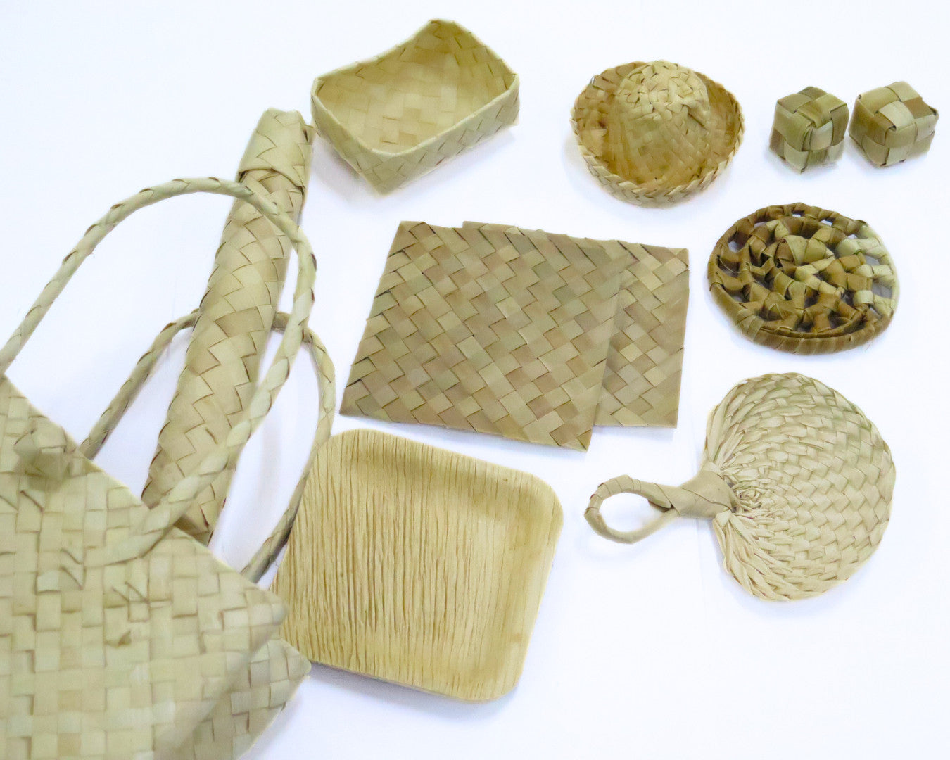 Assorted palm chew toys from bundle including mats, cubes, and tube