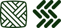 Two green geometric patterns on a white background