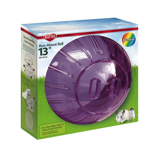 Kaytee Run About Ball for Small Animals Assorted Colors Mega - 1 count - Transparent front view with colorful design in pink and blue on the sides.