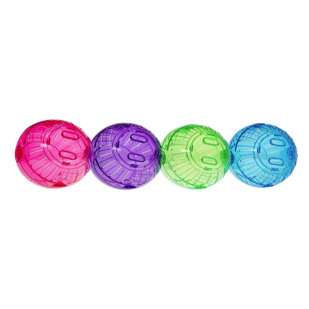 Kaytee Run About Ball for Small Animals Assorted Colors - Mega 1 count - Yellow in Front View with Grid Pattern on Ball