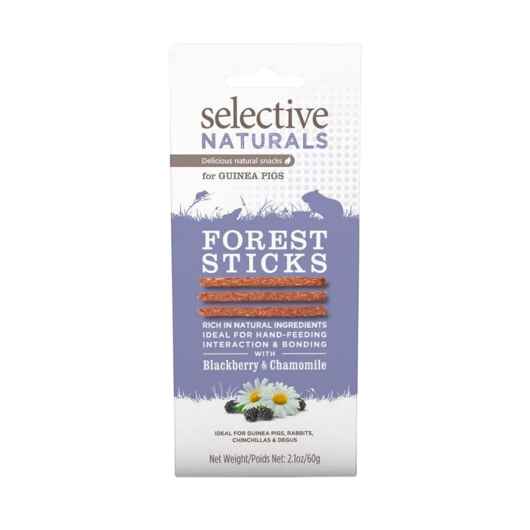 Selective Naturals Forest Sticks 2.1 oz - Front view with natural ingredients - High fiber for small animals.