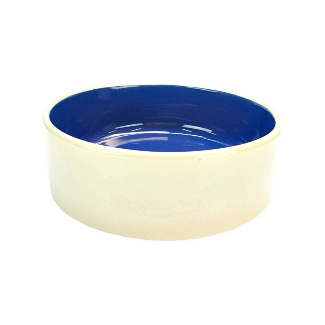 Front view stoneware small animal dish in jumbo size for pets like rabbits, ferrets, and guinea pigs.